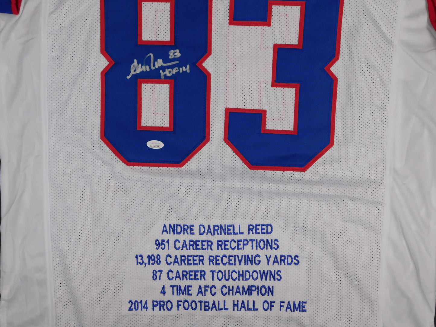 Andre Reed Signed Autographed Buffalo Bills White Stat Football Jersey HOF JSA COA