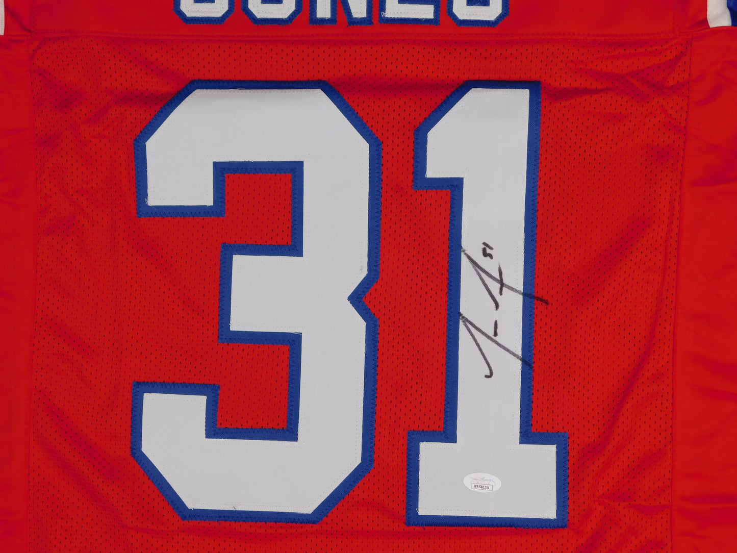 Jonathan Jones Signed Autograph New England Patriots Red Football Jersey JSA COA