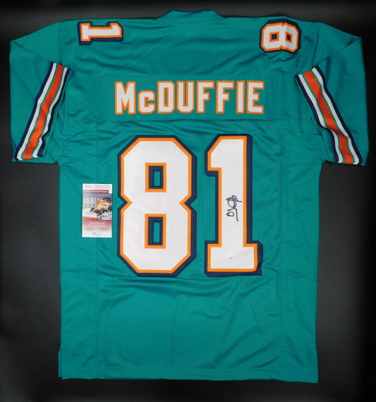 OJ McDuffie Signed Autographed Miami Dolphins Teal Football Jersey PSU JSA COA