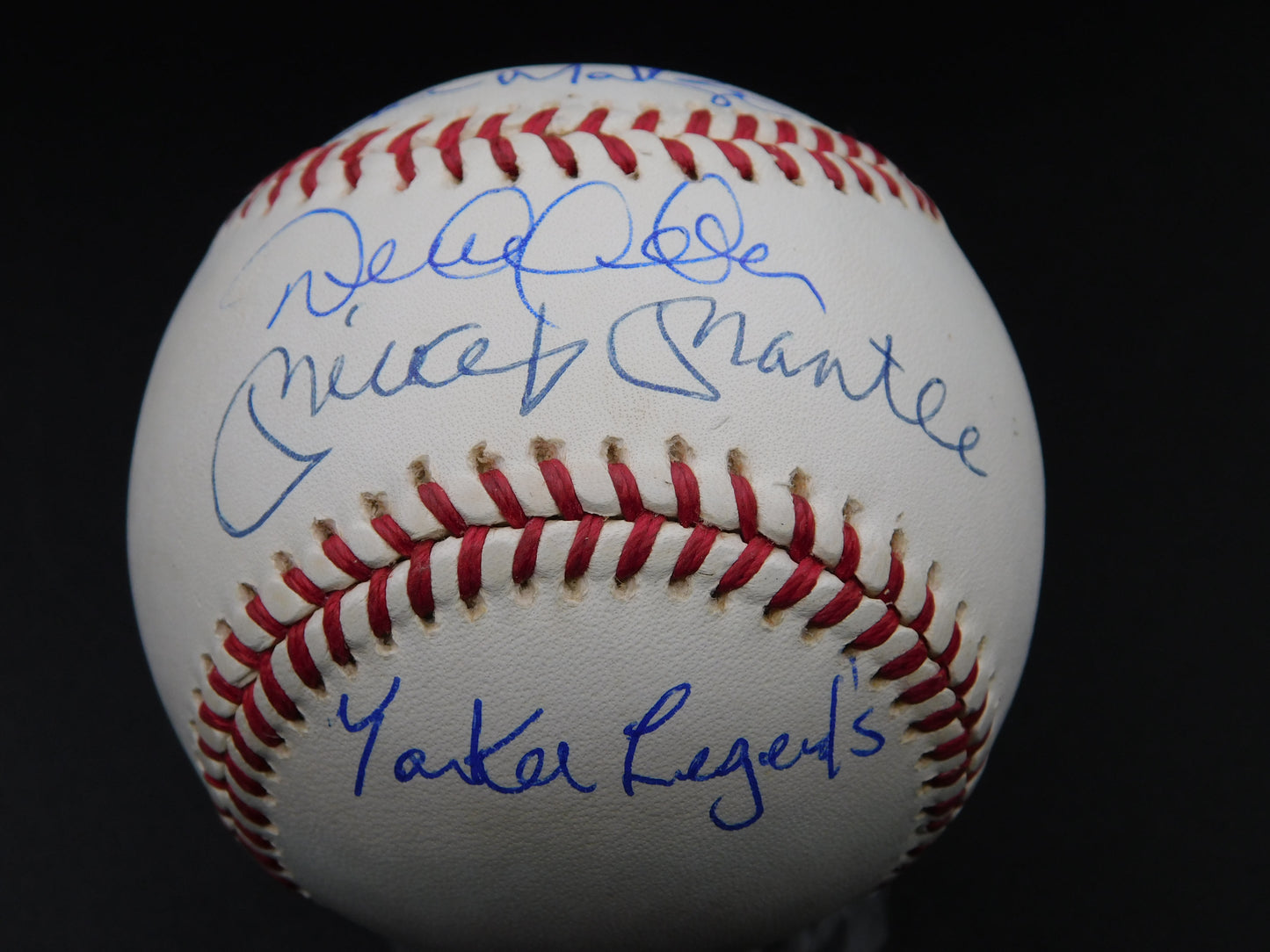 Mickey Mantle Derek Jeter & Don Mattingly Signed OAL Baseball Yankees Legends BAS LOA MLB