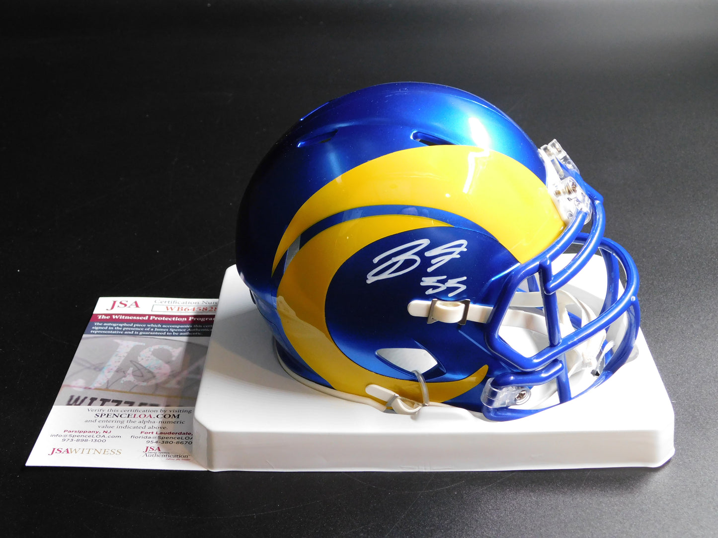 Braden Fiske Signed Autographed LA Los Angeles Rams Speed Mini Helmet JSA COA White