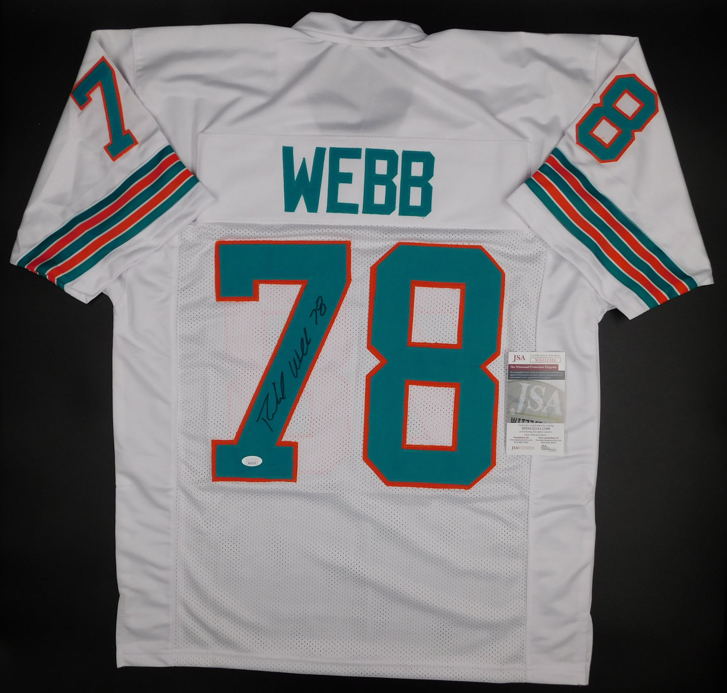 Richmond Webb Signed Autographed Miami Dolphins White Football Jersey JSA COA