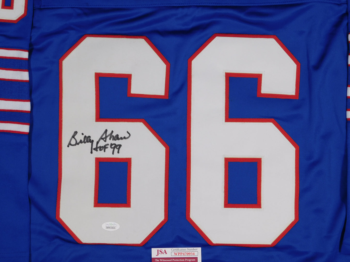 Billy Shaw Signed Autographed Buffalo Bills Throwback Football Jersey HOF JSA COA