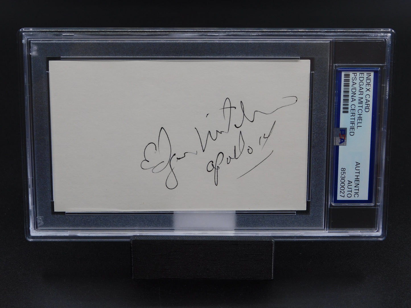 Edgar Mitchell Signed Autographed 3x5 Index Card Apollo 14 NASA Moonwalker PSA Slab