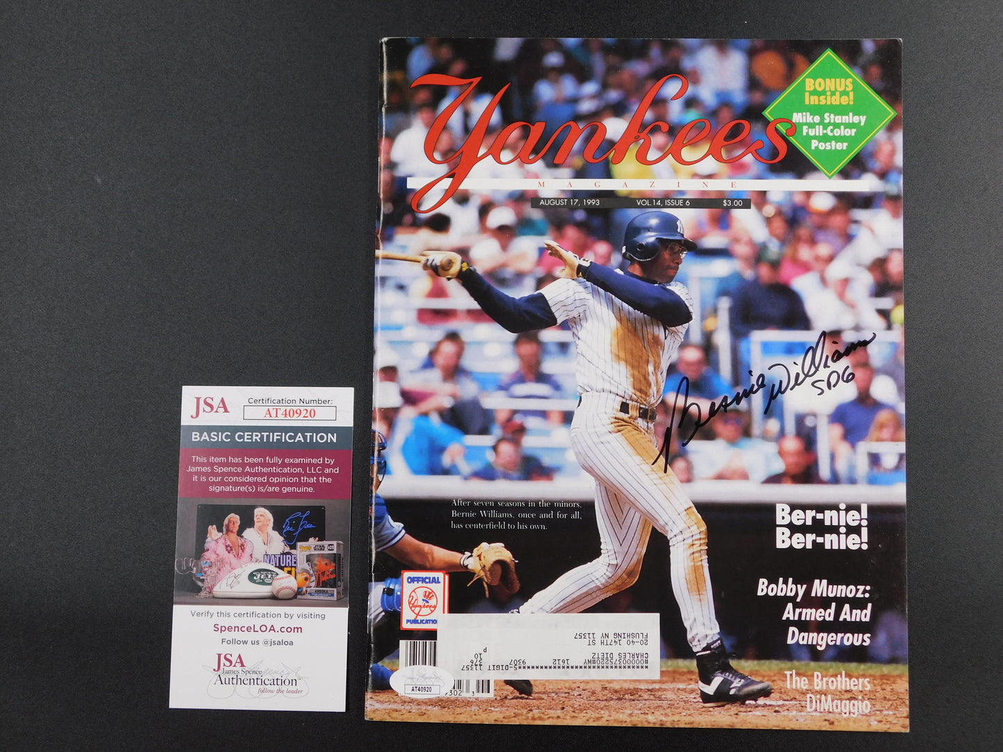 Bernie Williams Signed Autographed Full New York Yankees Magazine 1993 JSA COA