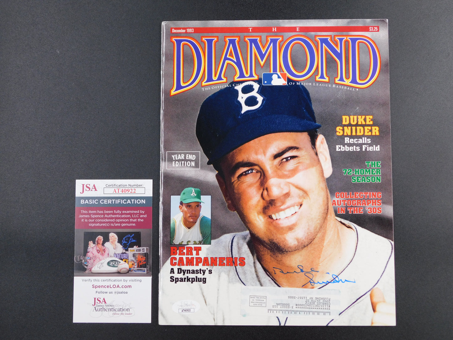 Duke Snider Signed Autographed Full The Diamond Magazine 1993 Dodgers JSA COA