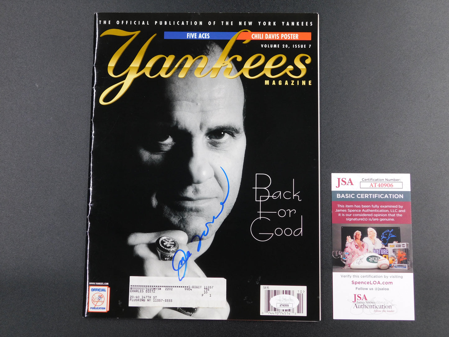 Joe Torre Signed Autographed Full New York Yankees Magazine 1996 World Series Champs JSA COA