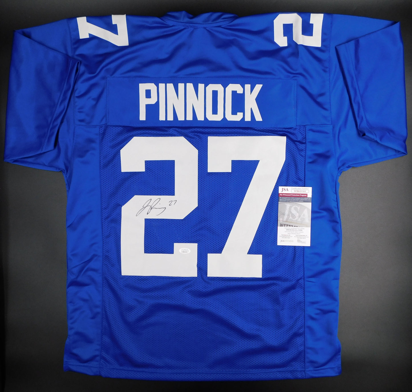 Jason Pinnock Signed Autographed New York Giants Blue Football Jersey Pitt JSA COA