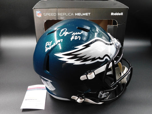 Quinyon Mitchell Signed Philadelphia Eagles Full Size Speed Helmet Inscribed Fly Eagles JSA COA