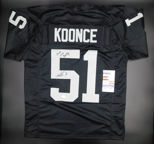 Malcolm Koonce Signed Autograph Raiders Just Win Baby Black Football Jersey JSA COA