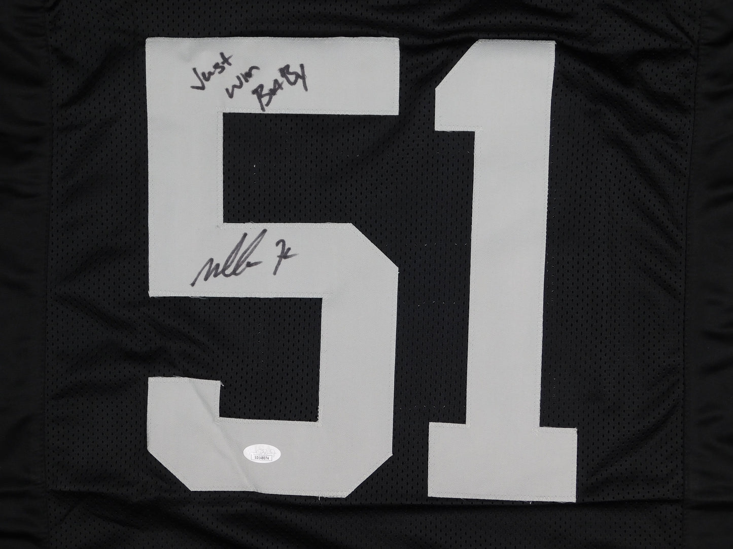 Malcolm Koonce Signed Autograph Raiders Just Win Baby Black Football Jersey JSA COA