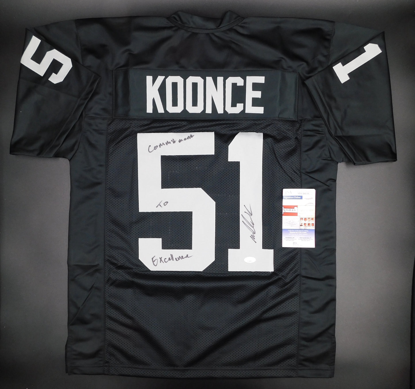 Malcolm Koonce Signed Autograph Raiders Commitment To Excellence Black Football Jersey JSA COA