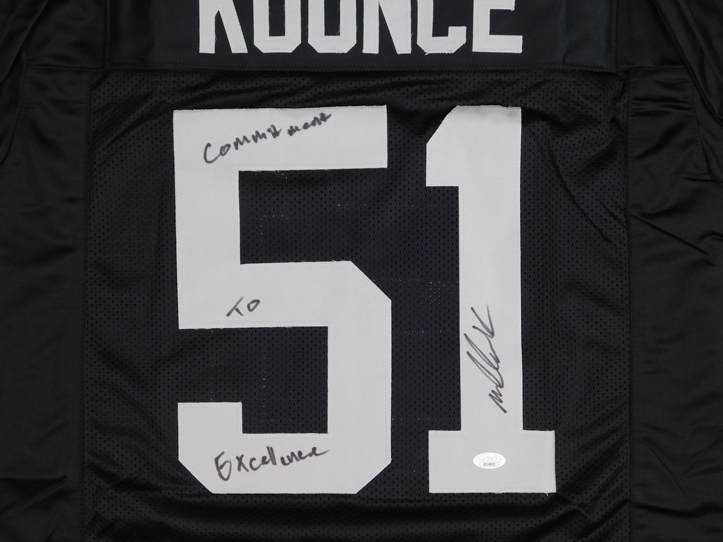 Malcolm Koonce Signed Autograph Raiders Commitment To Excellence Black Football Jersey JSA COA