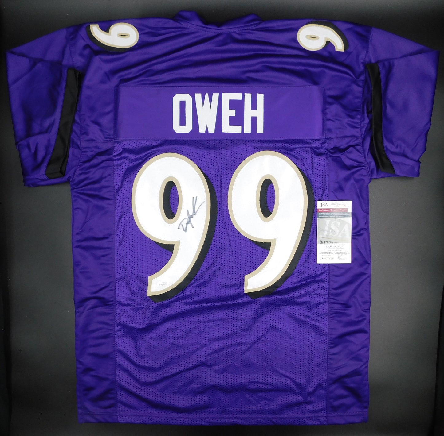 Odafe Oweh Signed Autographed Baltimore Ravens Purple Football Jersey JSA COA