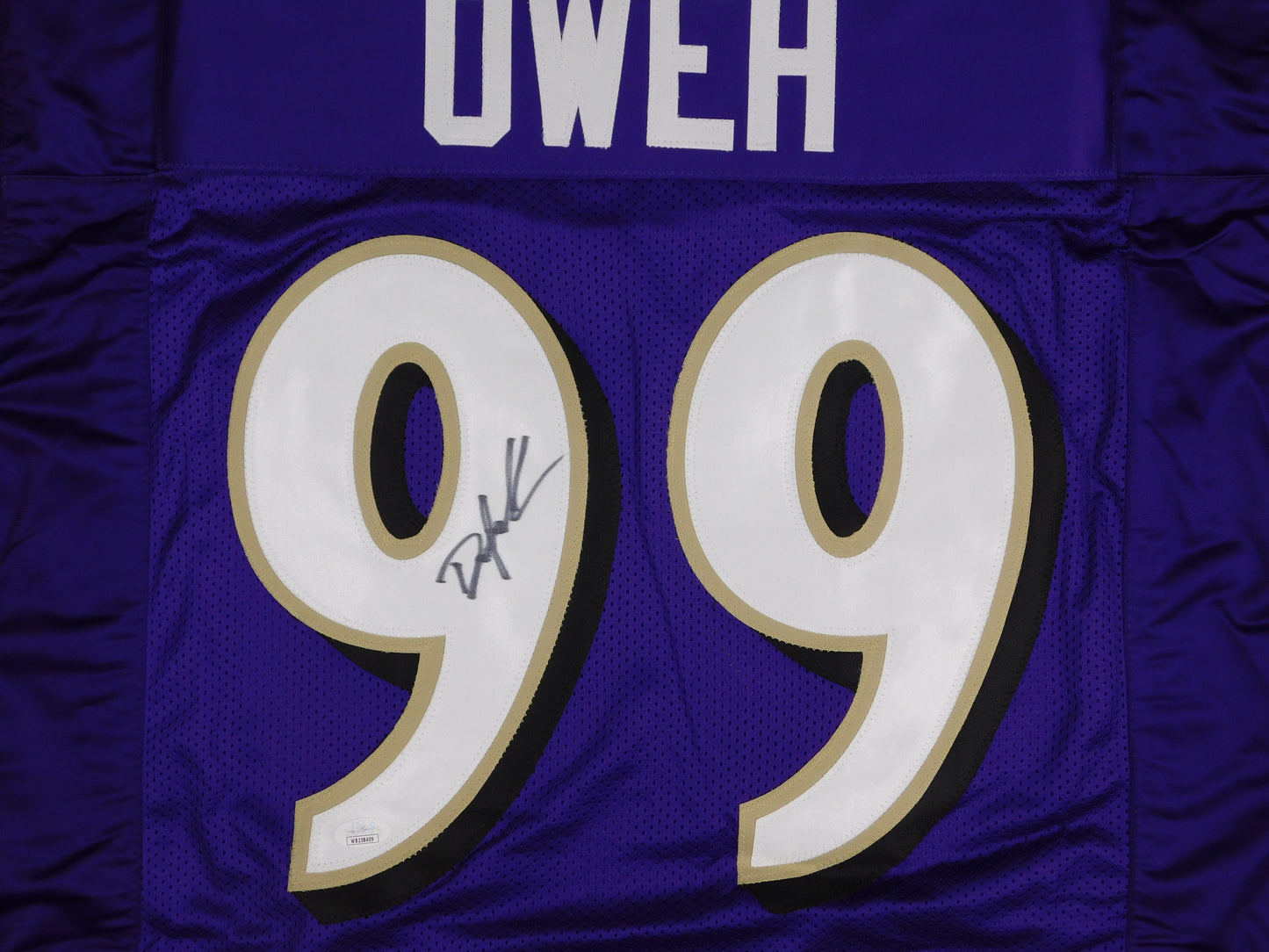 Odafe Oweh Signed Autographed Baltimore Ravens Purple Football Jersey JSA COA