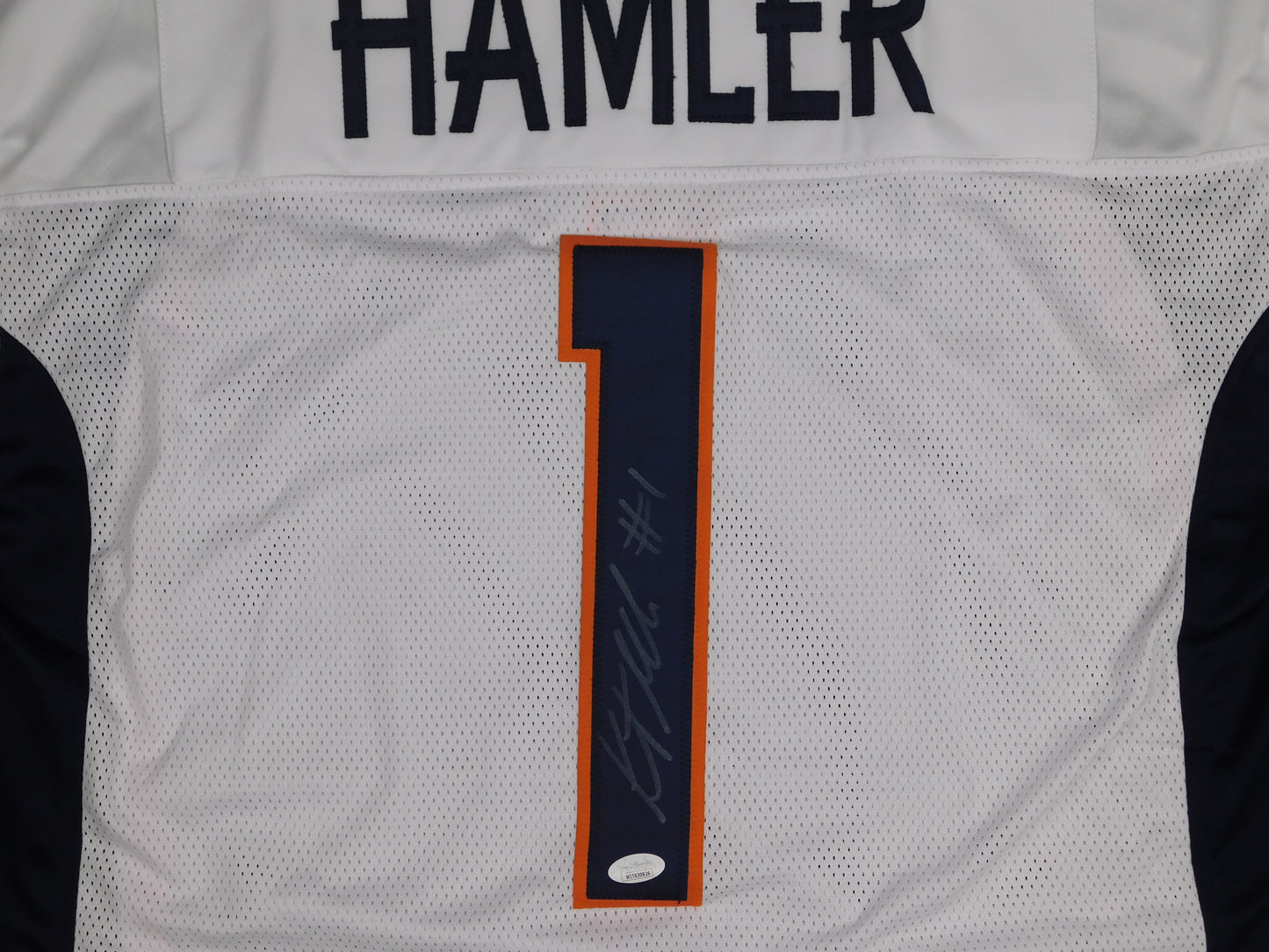 KJ Hamler Signed Autographed Denver Broncos White #1 Football Jersey PSU JSA COA