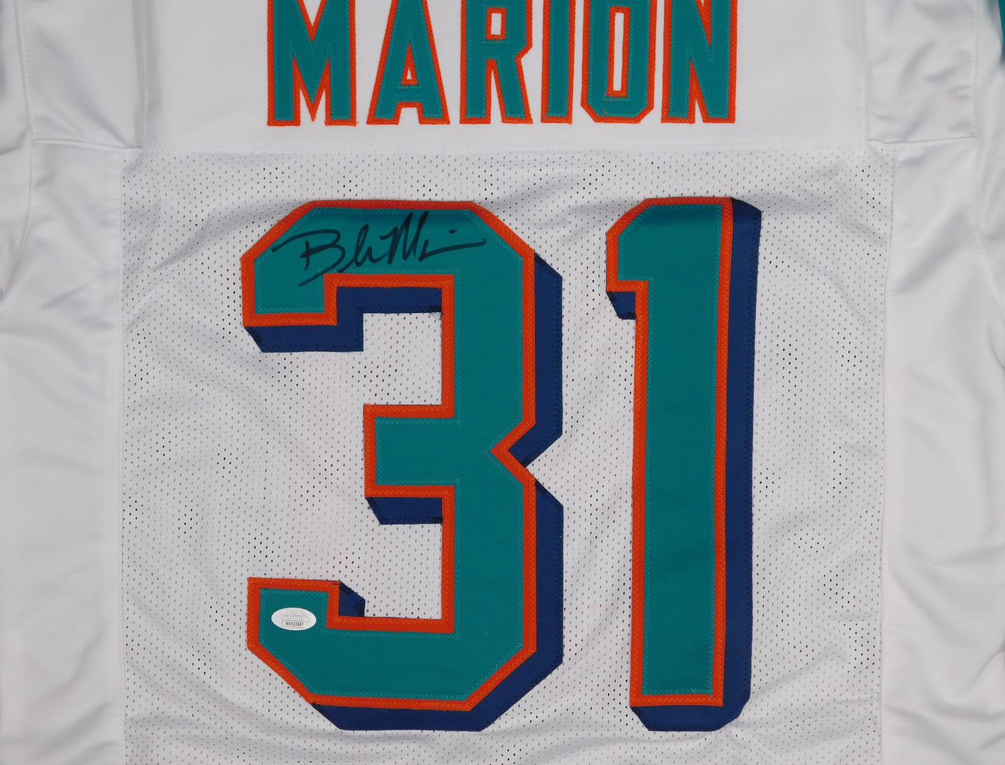 Brock Marion Signed Autographed Miami Dolphins White Football Jersey JSA COA