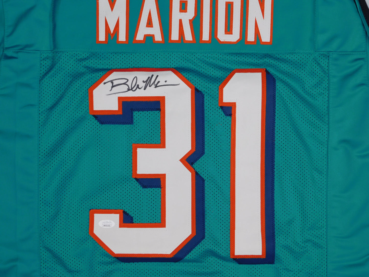 Brock Marion Signed Autographed Miami Dolphins Teal Football Jersey JSA COA