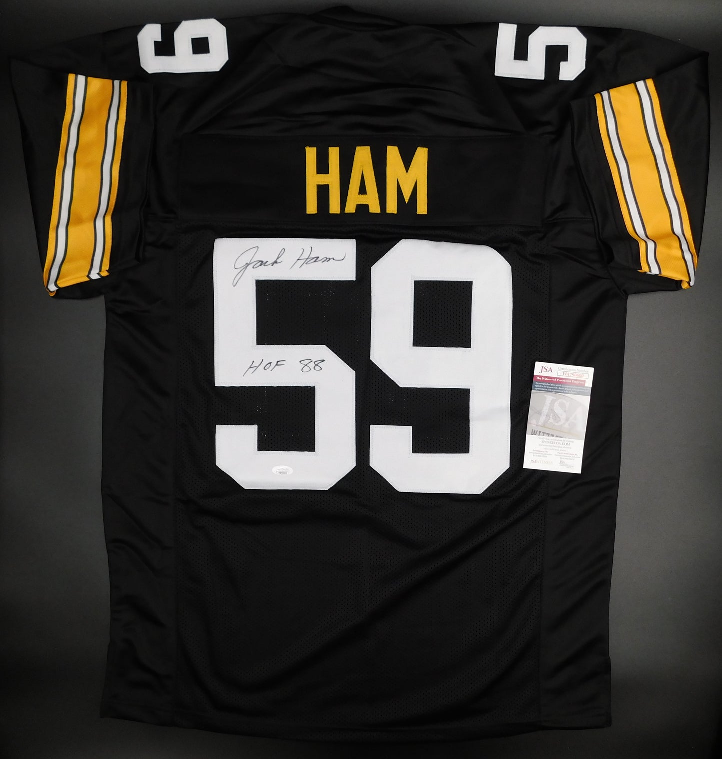 Jack Ham Signed Autographed Black Pittsburgh Steelers Football Jersey "HOF" JSA COA