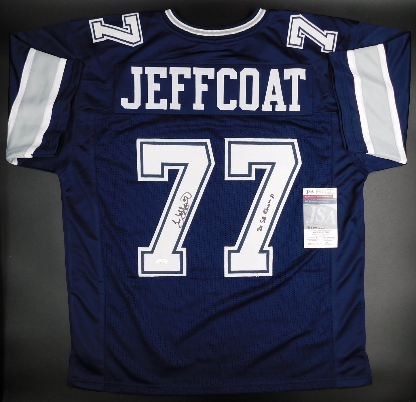 Jim Jeffcoat Signed Autograph Blue Dallas Cowboys Football Jersey JSA COA