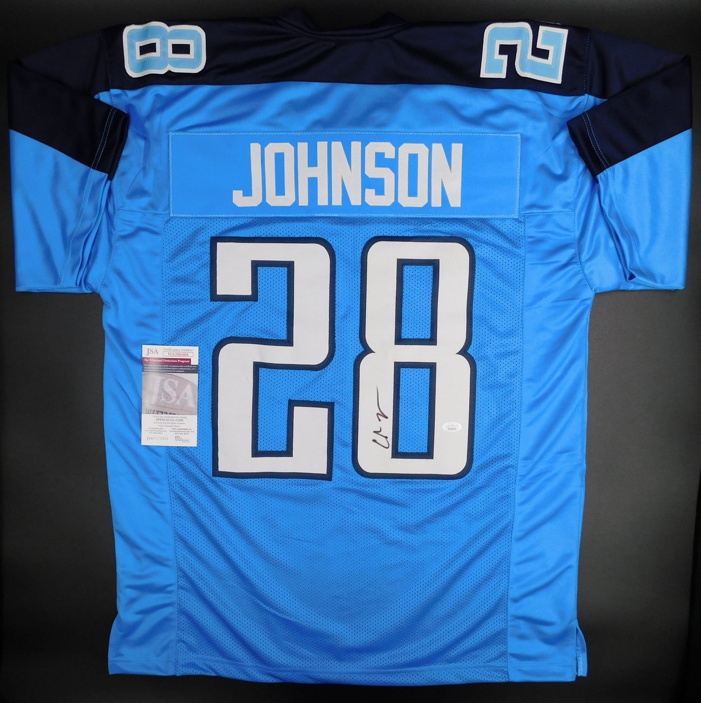 Chris Johnson Signed Autograph Blue Tennessee Titans Football Jersey JSA COA