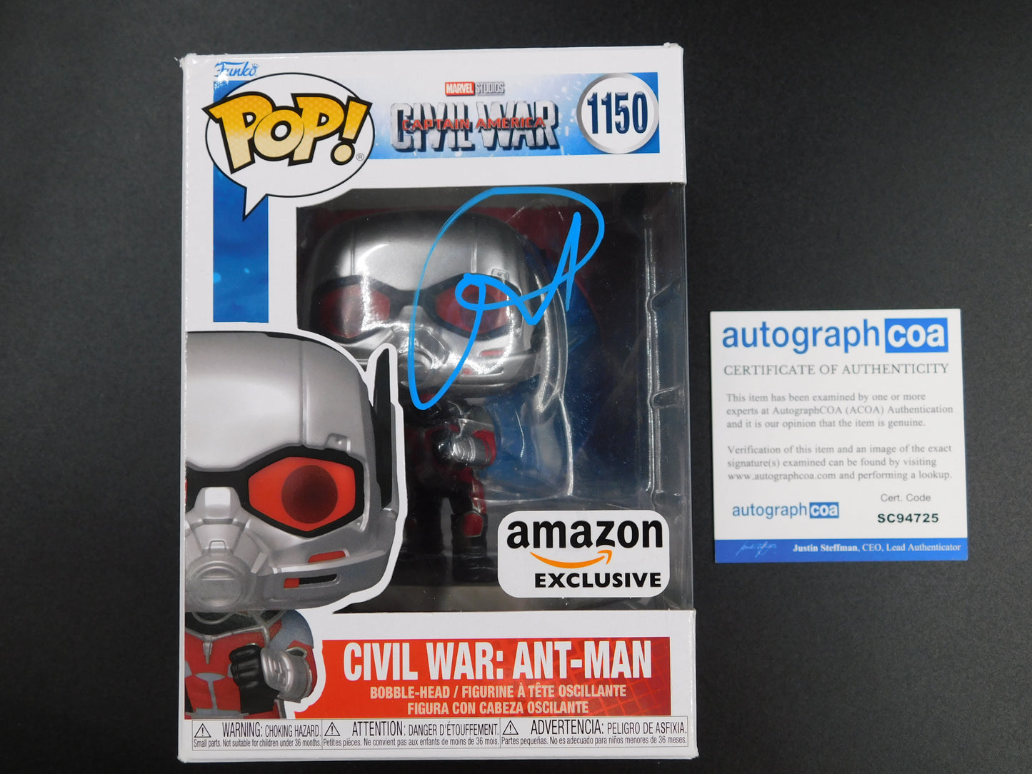 Paul Rudd Signed Autographed Funko Pop 1150 Ant-Man Civil War Marvel ACOA