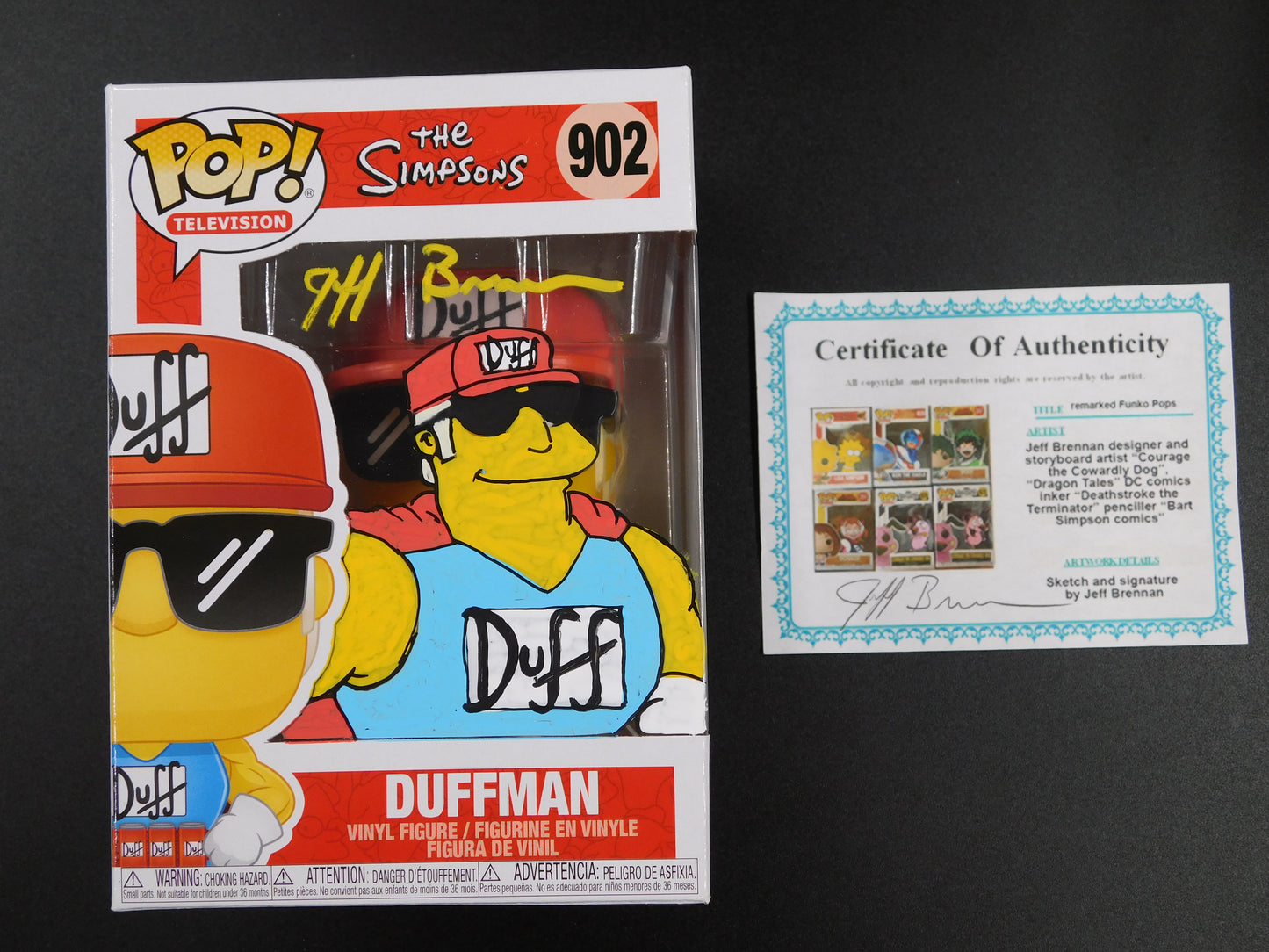 Jeff Brennan Remark Artwork Sketch Signed Funko Pop 902 Duffman The Simpsons