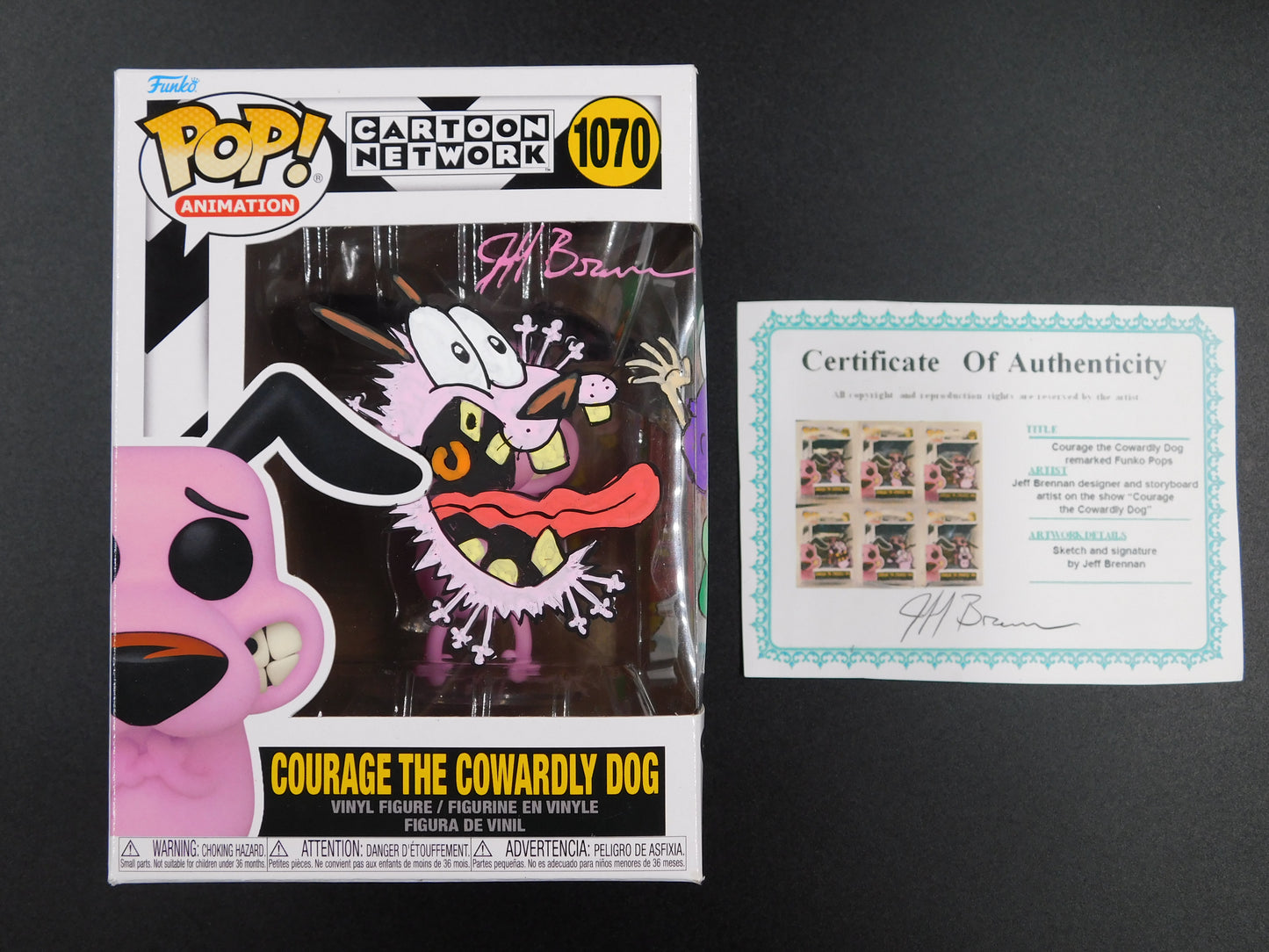 Jeff Brennan Remark Artwork Sketch Signed Funko Pop 1070 Courage The Cowardly Dog