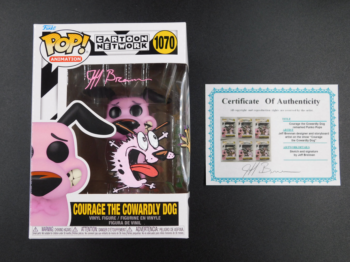 Jeff Brennan Remark Artwork Sketch Signed Funko Pop 1070 Courage The Cowardly Dog B