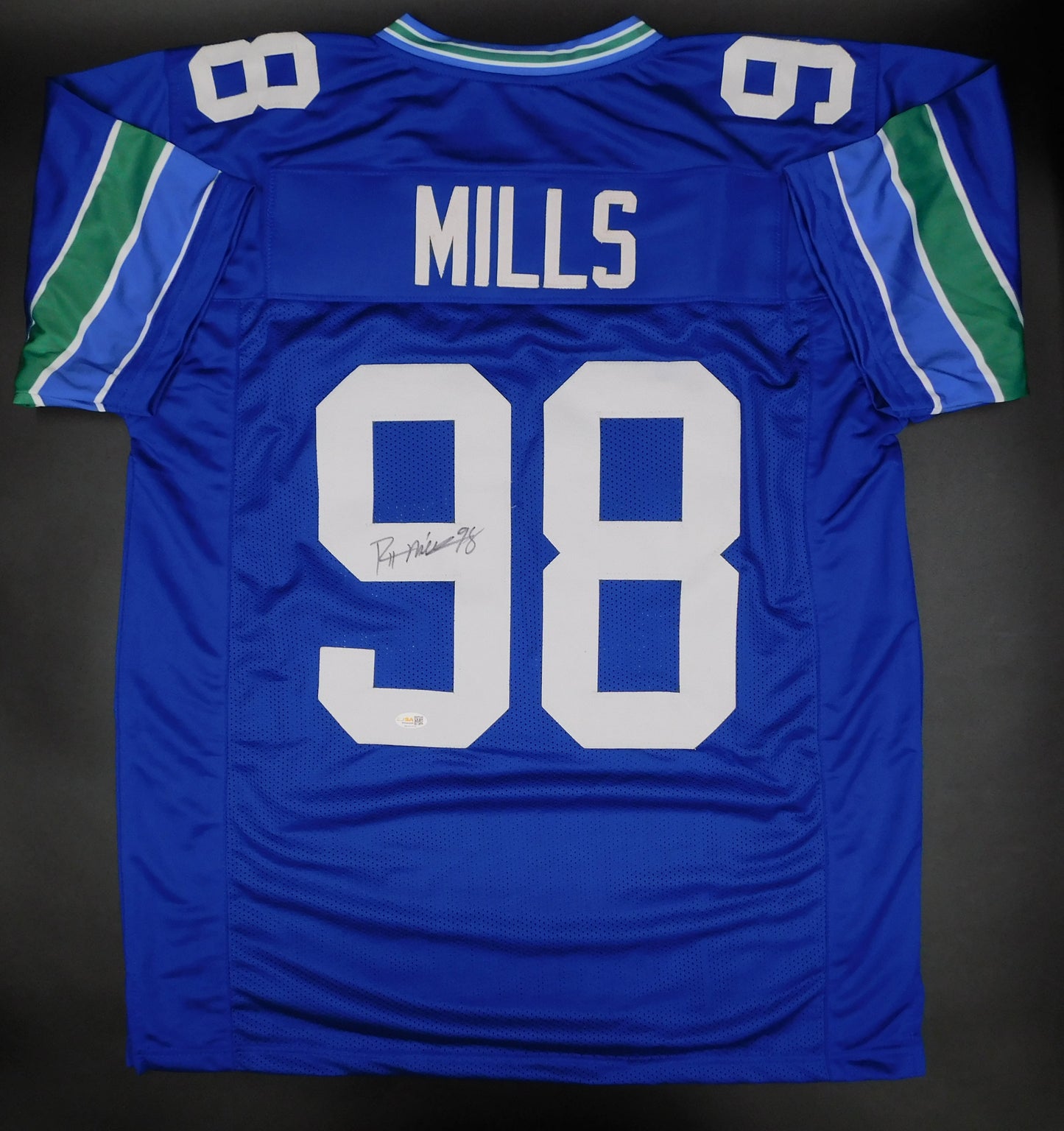 Rylie Mills Signed Autographed Seattle Seahawks Throwback Blue Jersey JSA COA