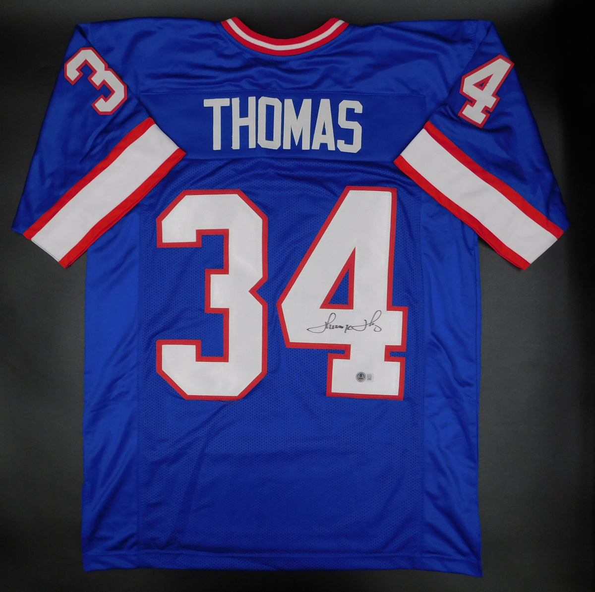 Thurman Thomas Signed Autographed Buffalo Bills Blue Football Jersey HOF BAS COA