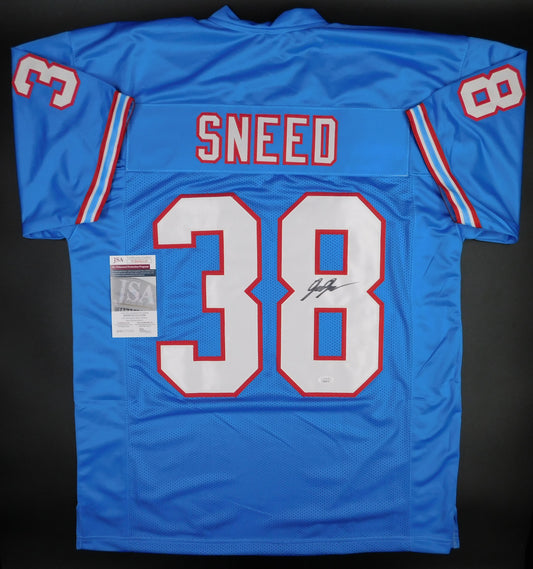 L'Jarius Sneed Signed Autographed Tennessee Titans Throwback Retro Blue Football Jersey JSA COA