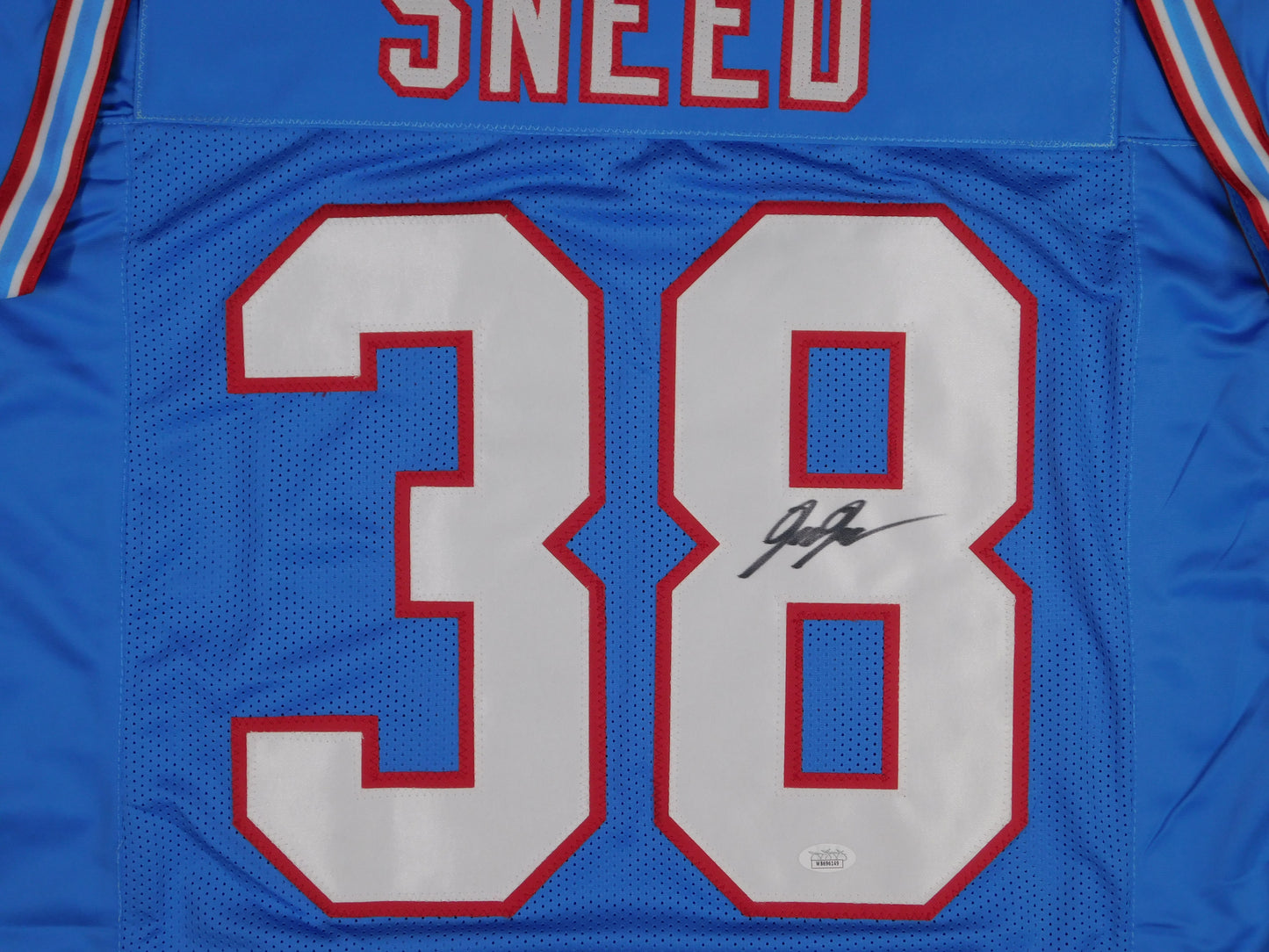 L'Jarius Sneed Signed Autographed Tennessee Titans Throwback Retro Blue Football Jersey JSA COA