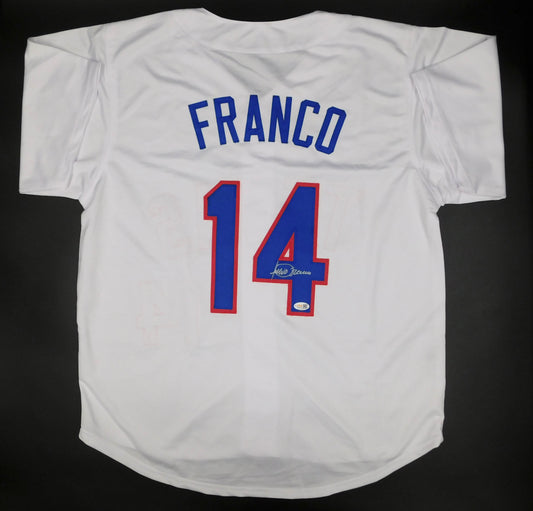 Julio Franco Signed Autographed Texas Rangers Baseball Jersey JSA COA