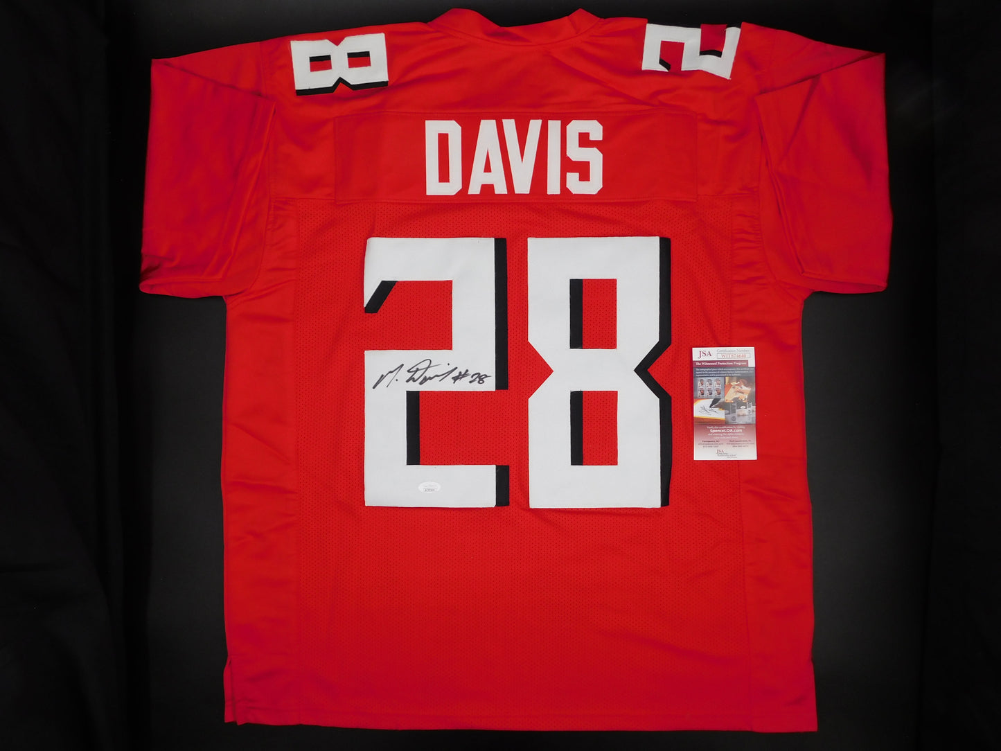 Mike Davis Signed Autographed Atlanta Falcons Red Football Jersey JSA COA