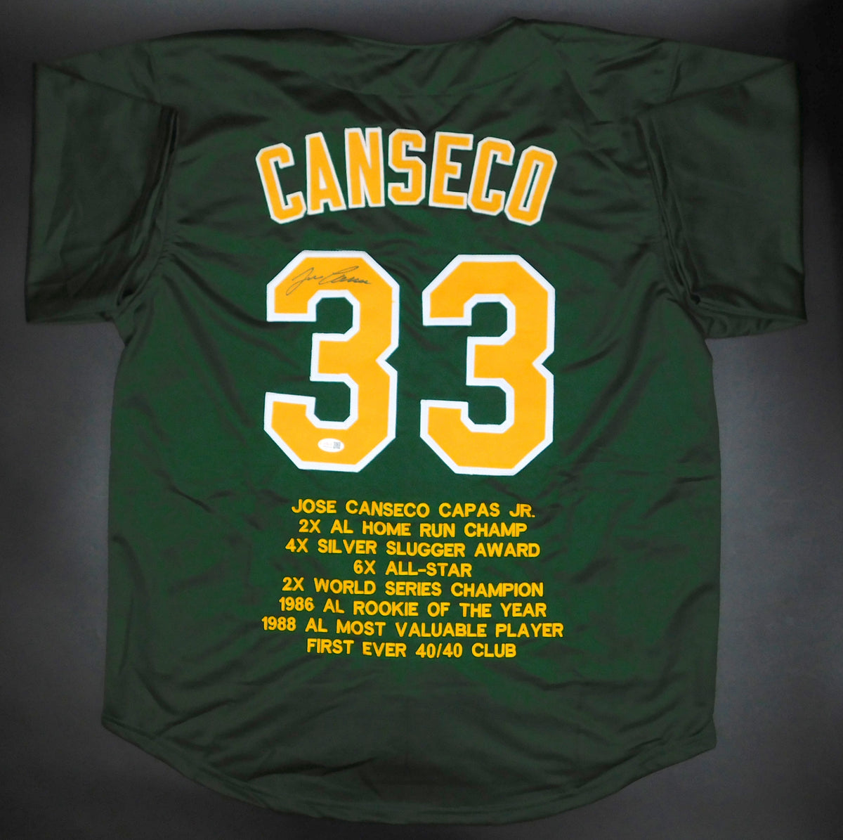 Jose Canseco Signed Autographed Oakland Athletics A's Custom Stat Jersey JSA COA