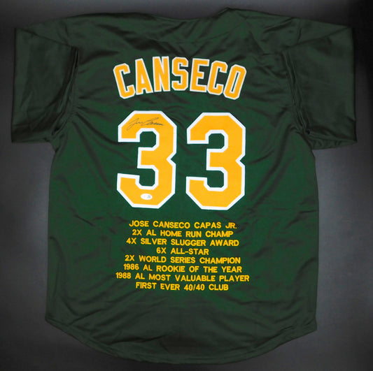 Jose Canseco Signed Autographed Oakland Athletics A's Custom Stat Jersey JSA COA