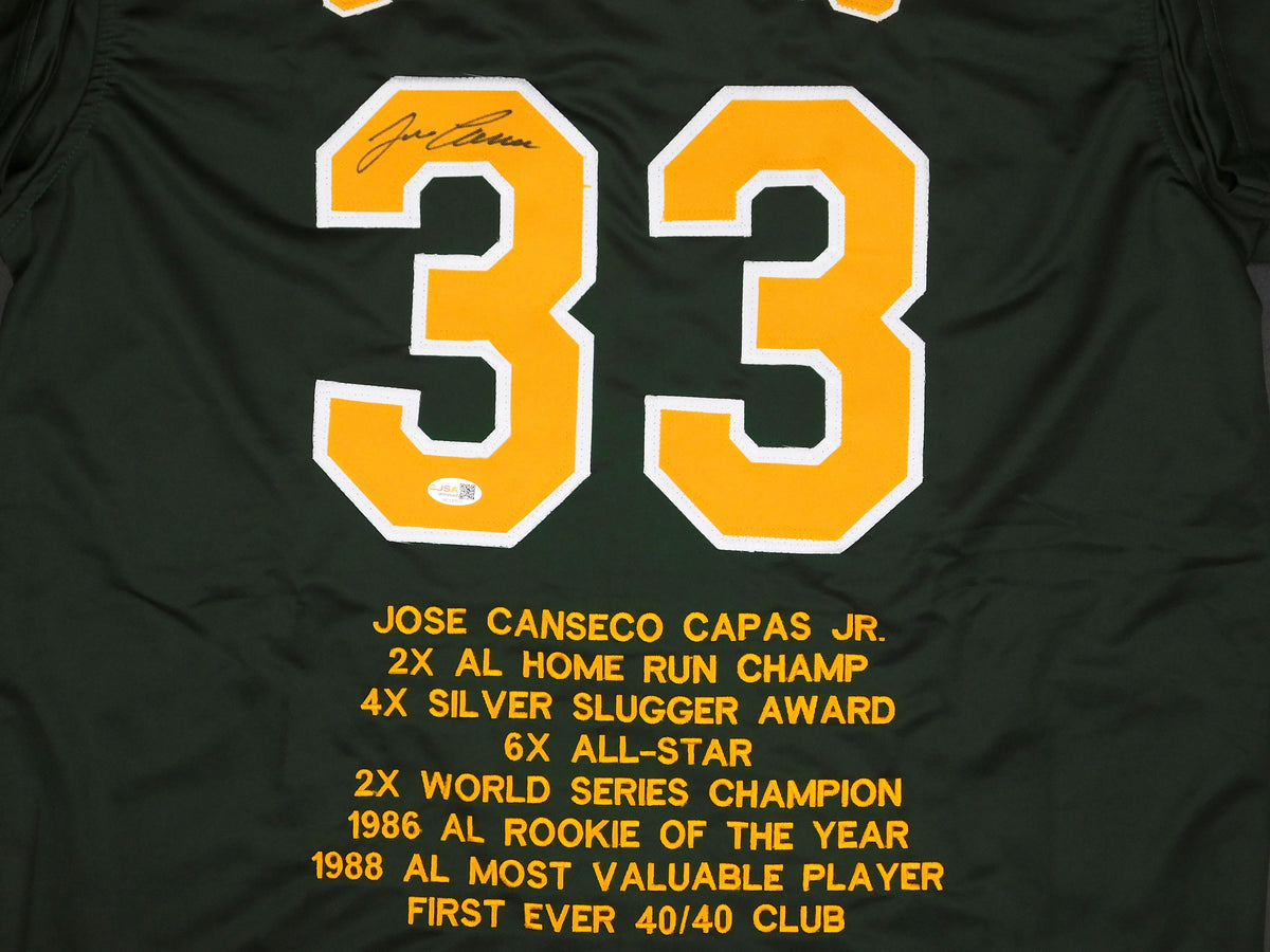 Jose Canseco Signed Autographed Oakland Athletics A's Custom Stat Jersey JSA COA
