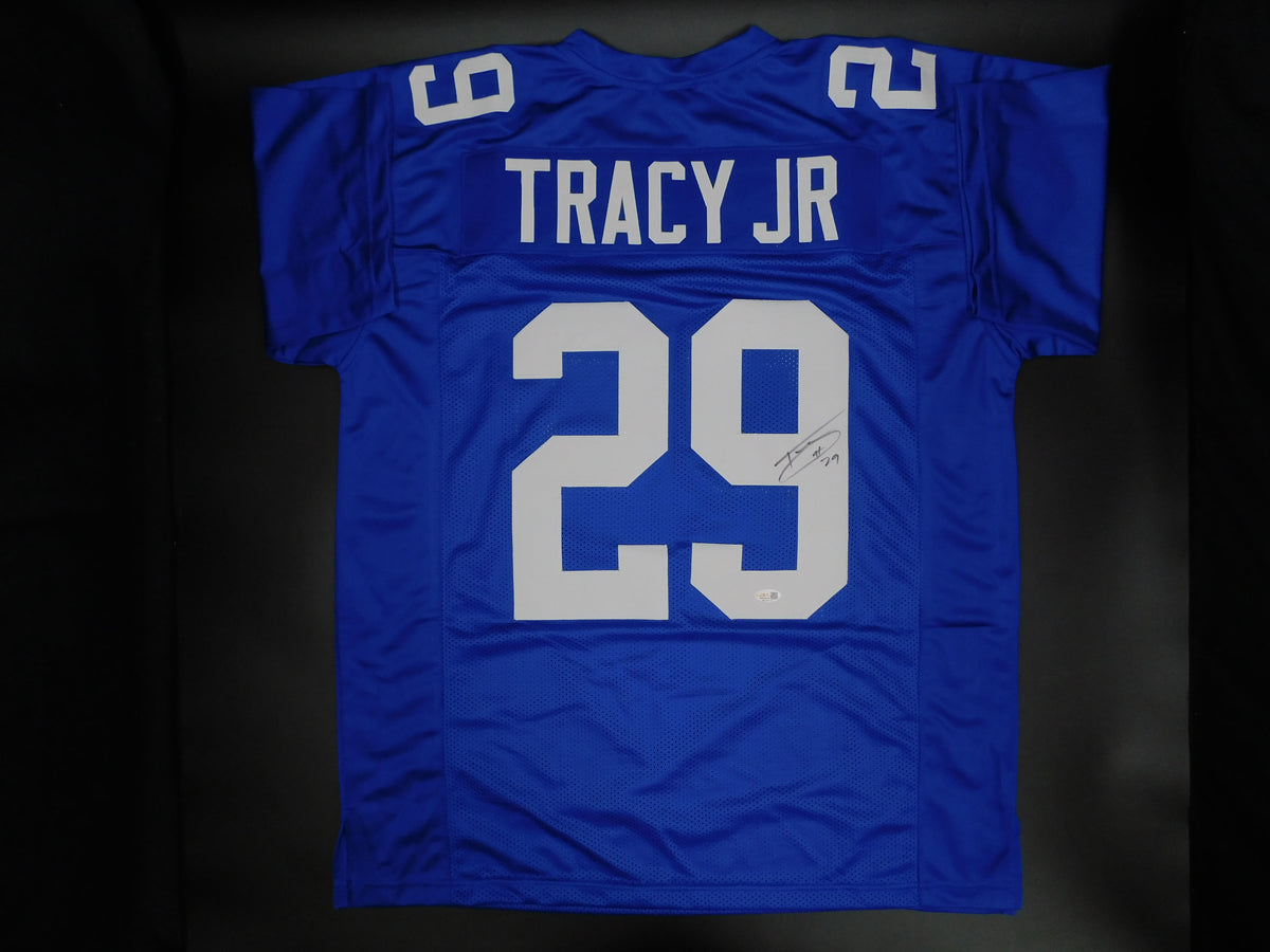 Tyrone Tracy Jr Signed Autographed Blue Football Jersey JSA COA New York Giants