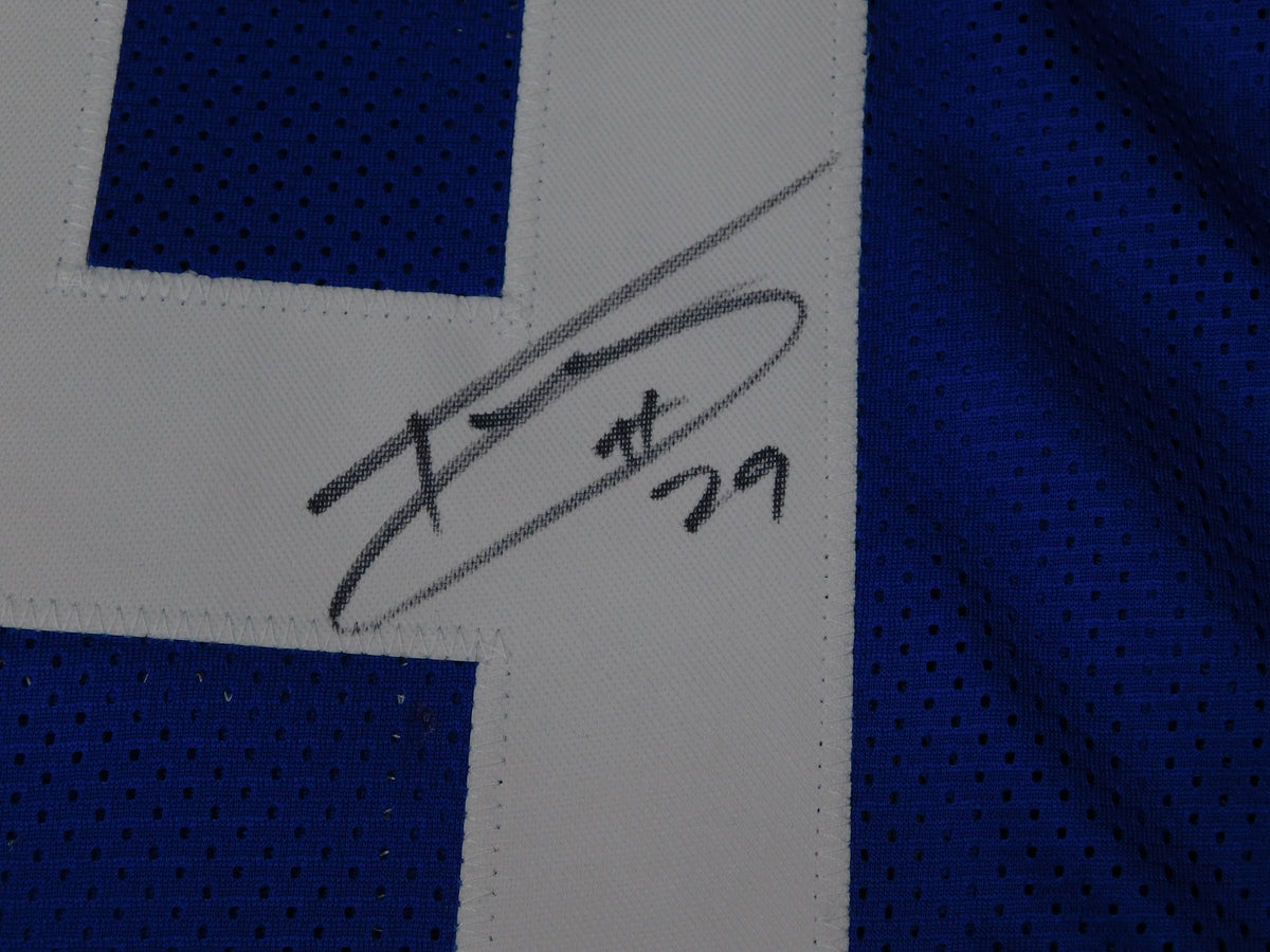Tyrone Tracy Jr Signed Autographed Blue Football Jersey JSA COA New York Giants
