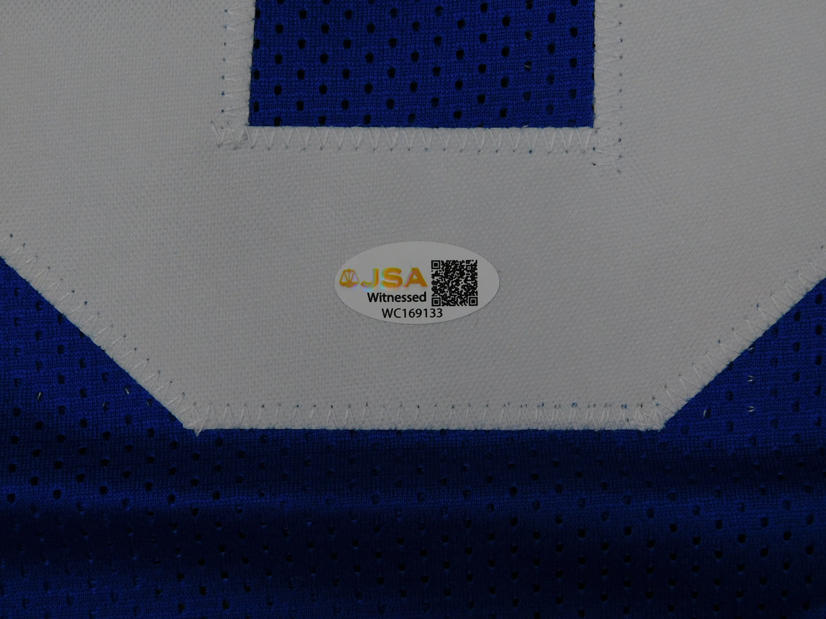 Tyrone Tracy Jr Signed Autographed Blue Football Jersey JSA COA New York Giants