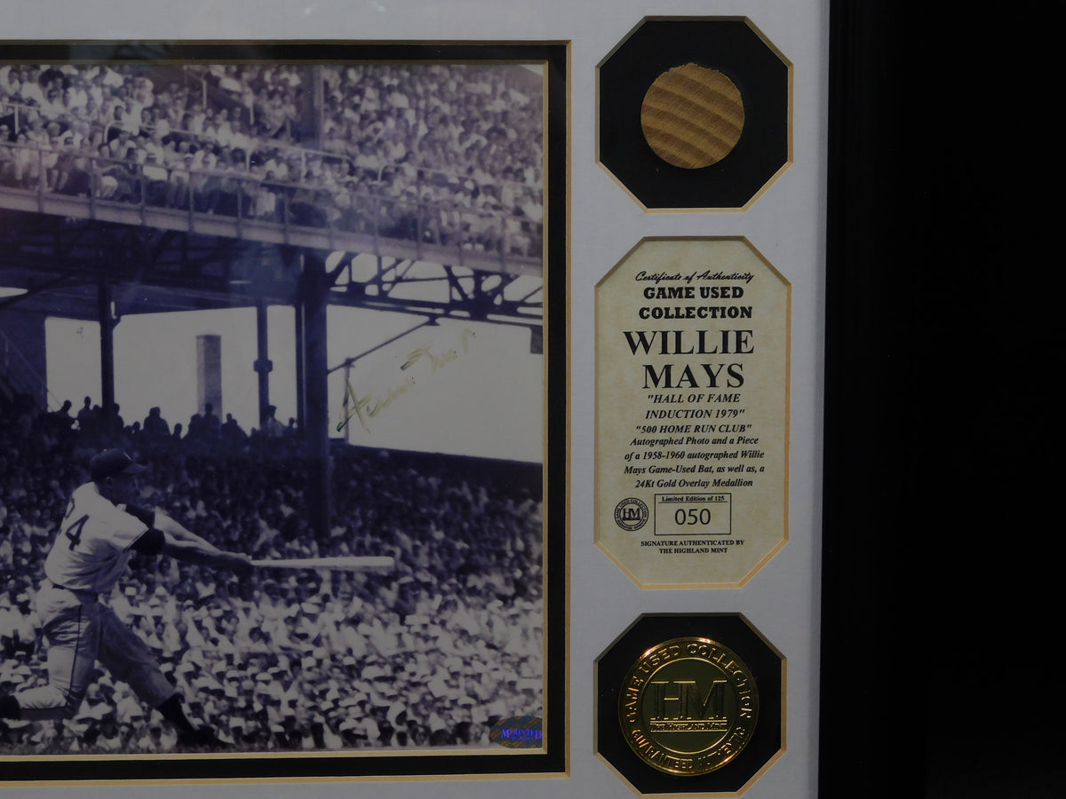 Willie Mays Signed Autographed Framed 8x10 Photo Game Used Bat Mounted Memories
