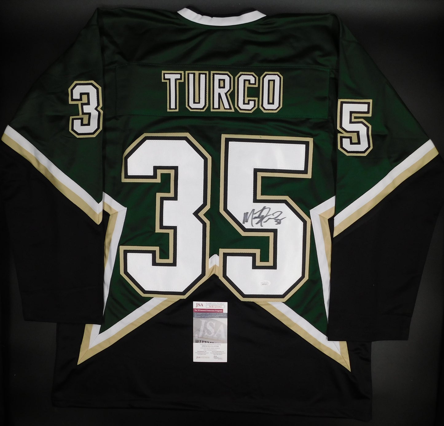 Marty Turco Signed Autographed Dallas Stars Green Hockey Jersey NHL JSA COA