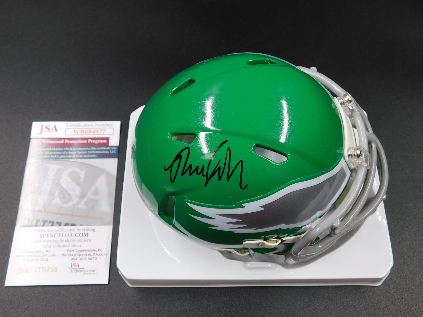 Nolan Smith Signed Autographed Philadelphia Eagles Kelly Green Speed Mini Helmet JSA COA
