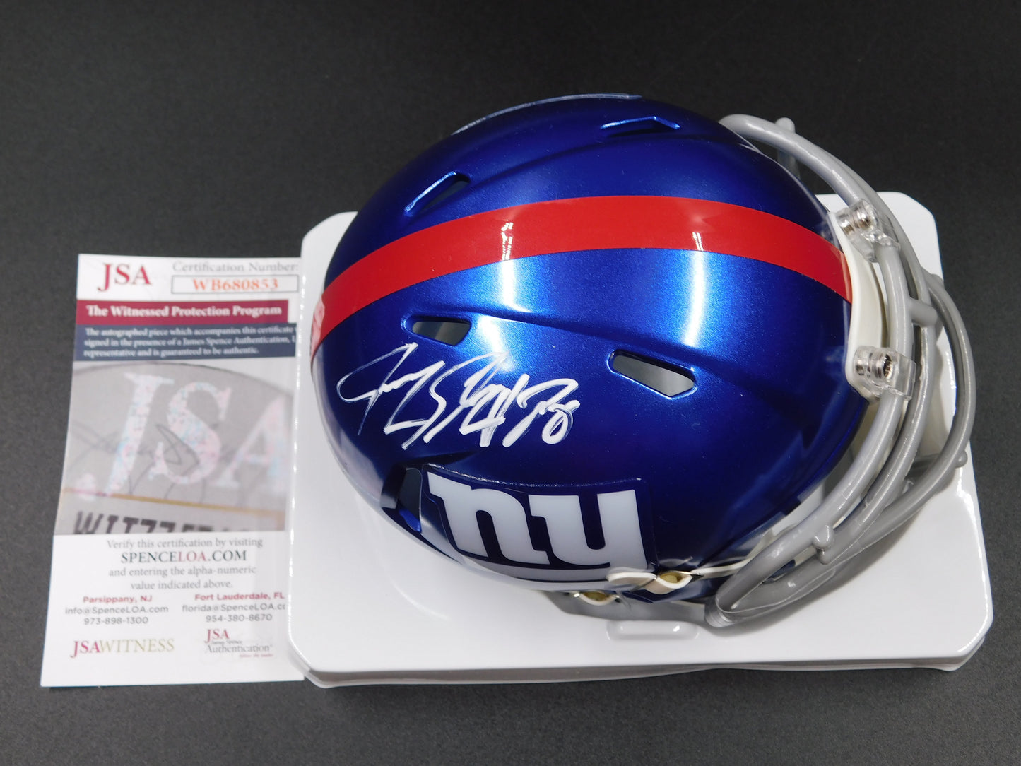Jeremy Shockey Signed Autographed New York Giants Speed Mini Helmet JSA COA