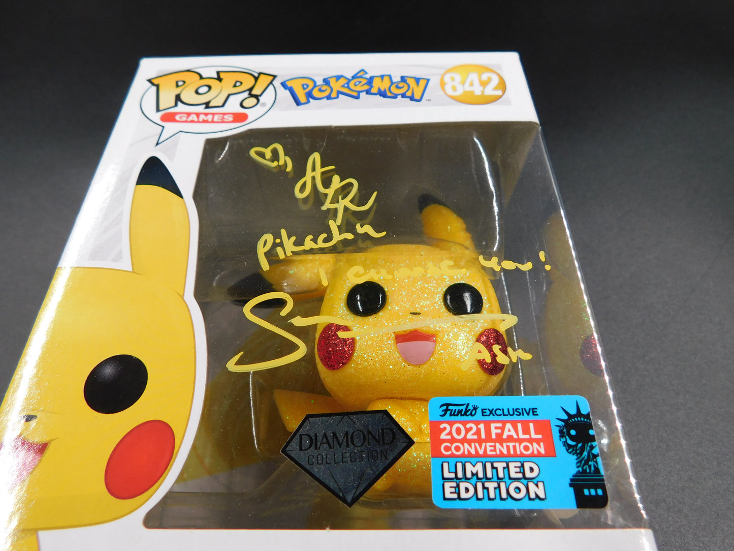 Sarah Natochenny & Alyson Rosenfeld Dual Signed Autographed Funko Pop 842 Diamond Pikachu & Ash Pokemon JSA COA