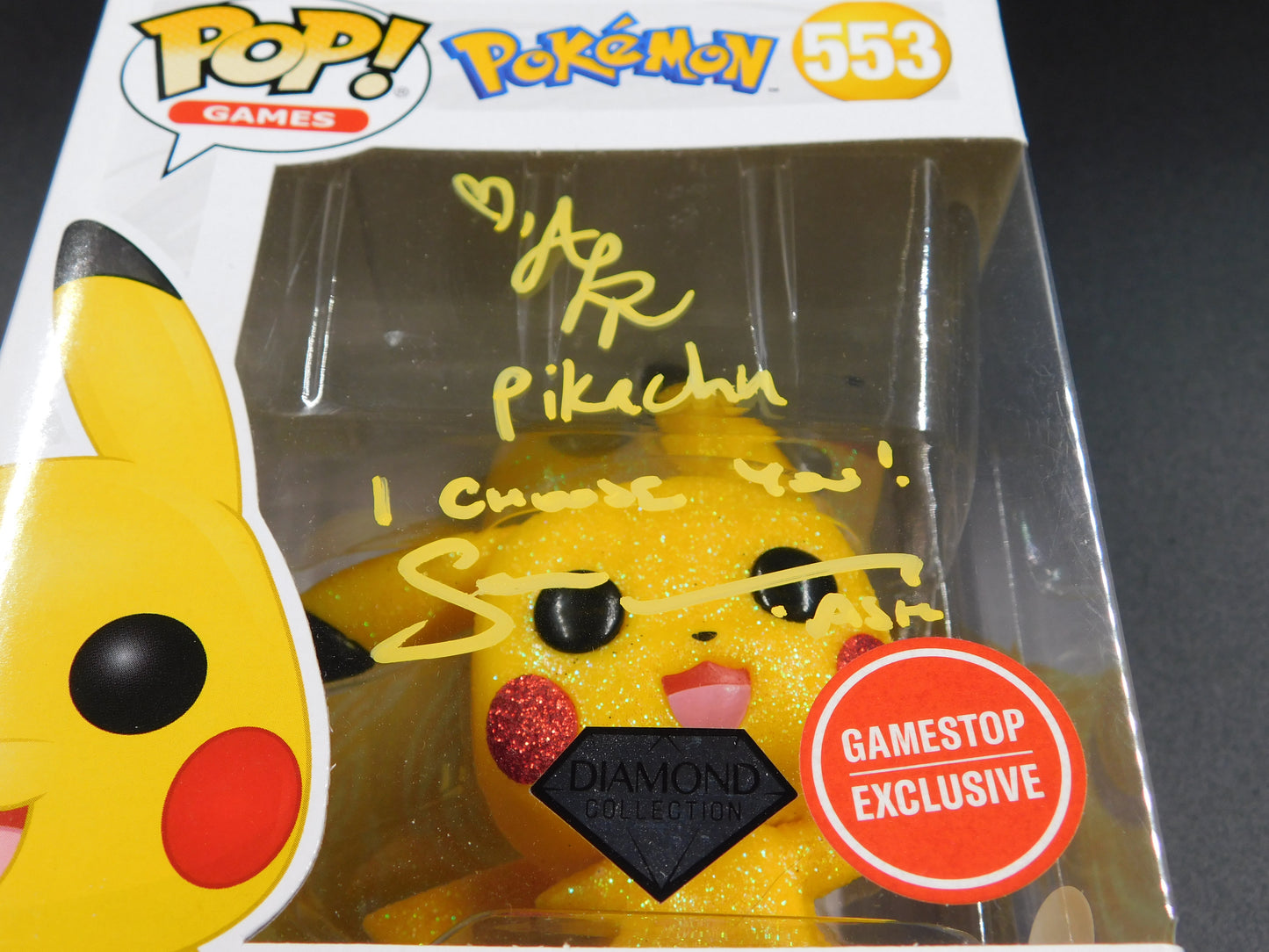 Sarah Natochenny & Alyson Rosenfeld Dual Signed Autographed Funko Pop 553 Diamond Pikachu & Ash Pokemon JSA COA