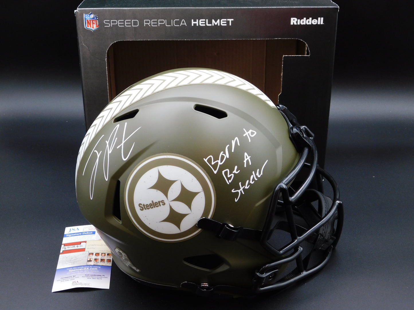 Joey Porter Jr. Signed Autographed Full Size Pittsburgh Steelers Speed Salute To Service Helmet JSA COA