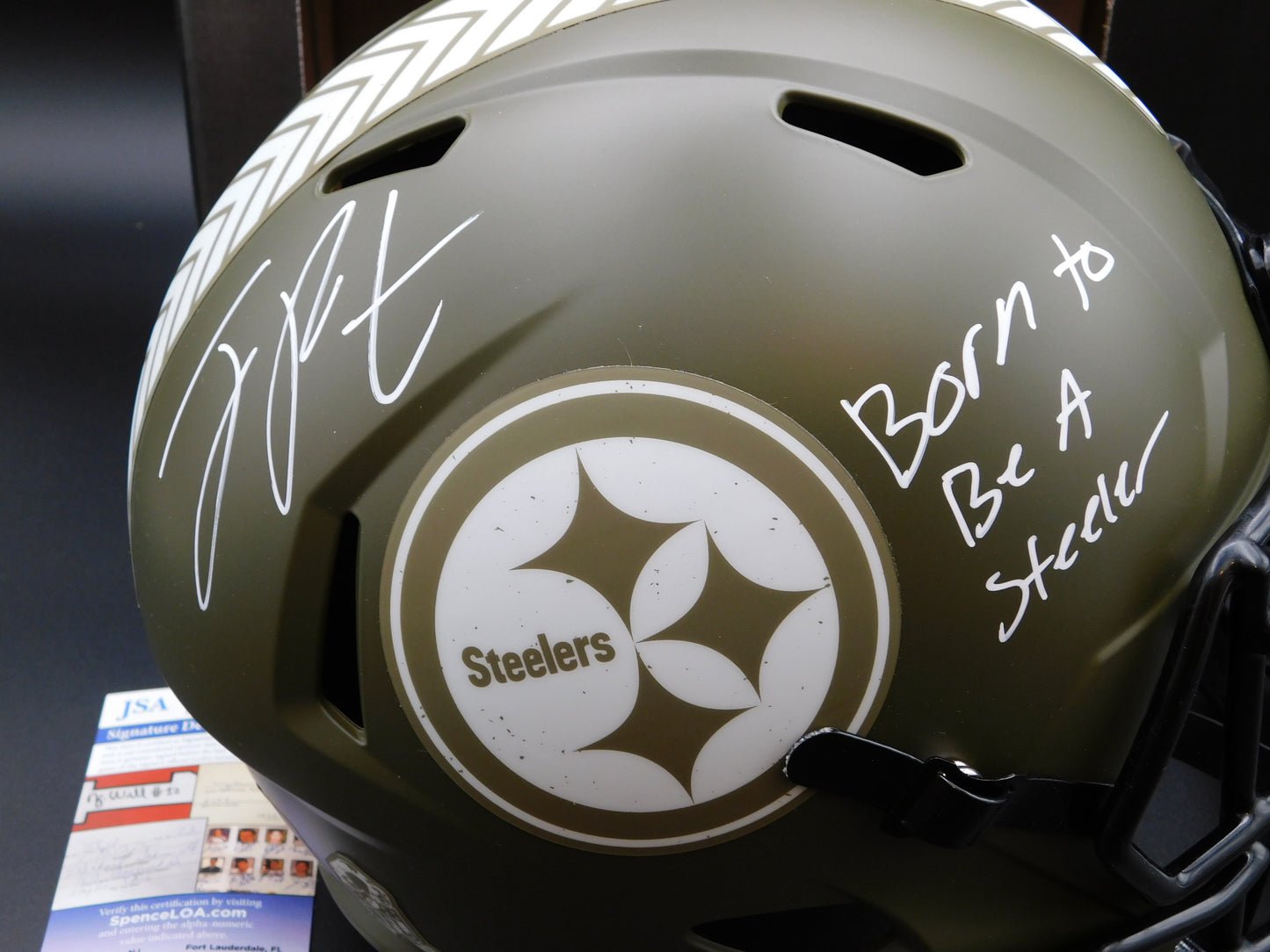 Joey Porter Jr. Signed Autographed Full Size Pittsburgh Steelers Speed Salute To Service Helmet JSA COA