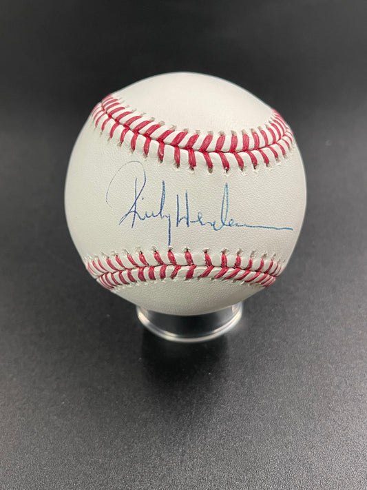 Ricky Henderson Signed/Autographed Rawlings OMLB Baseball Leaf COA Athletics